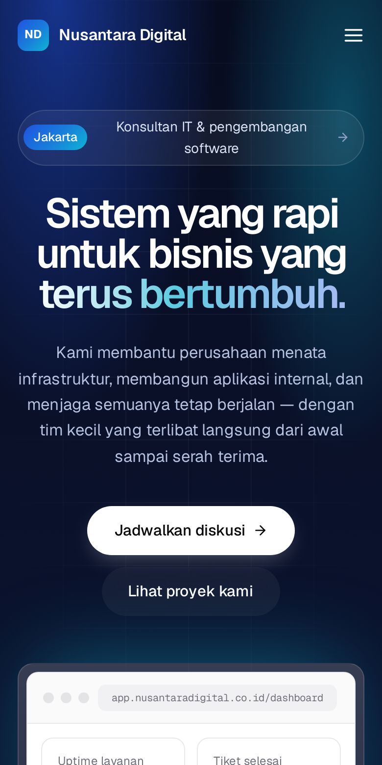 Tampilan HP demo IT Consultant & Software House