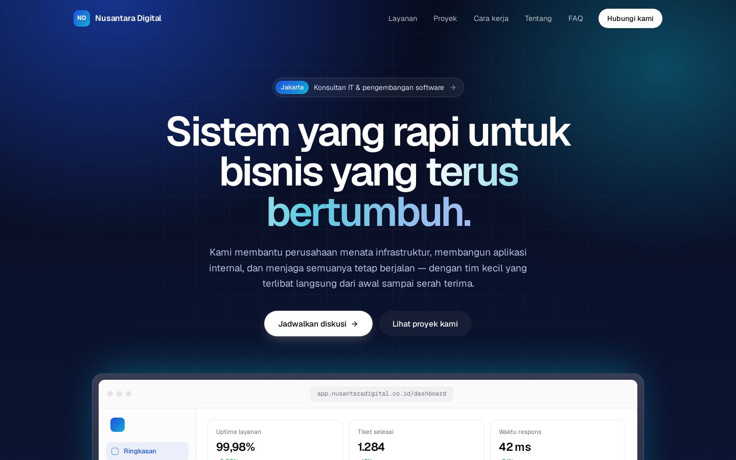Tampilan demo website IT Consultant & Software House