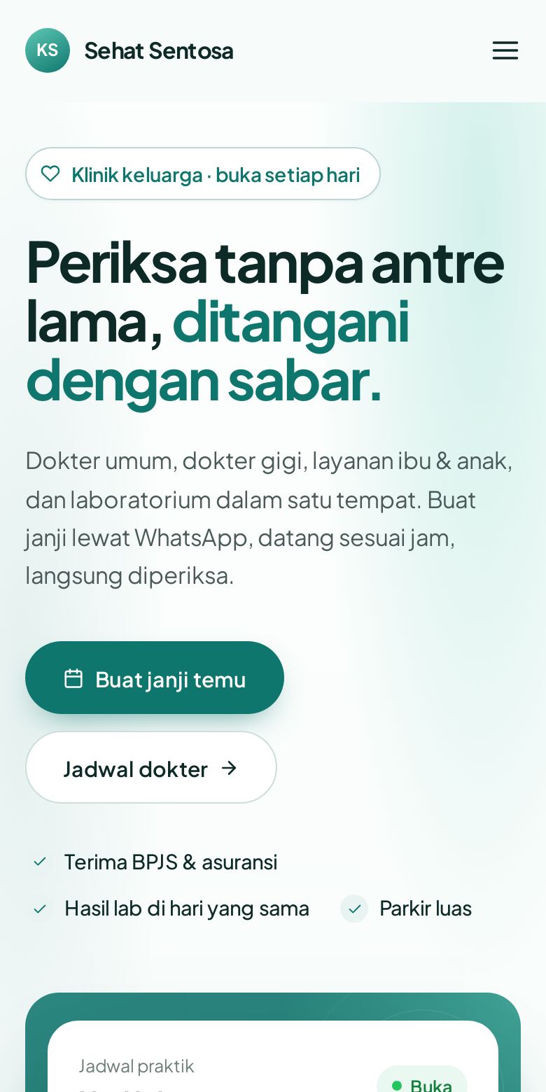 Tampilan HP demo Klinik & Kesehatan