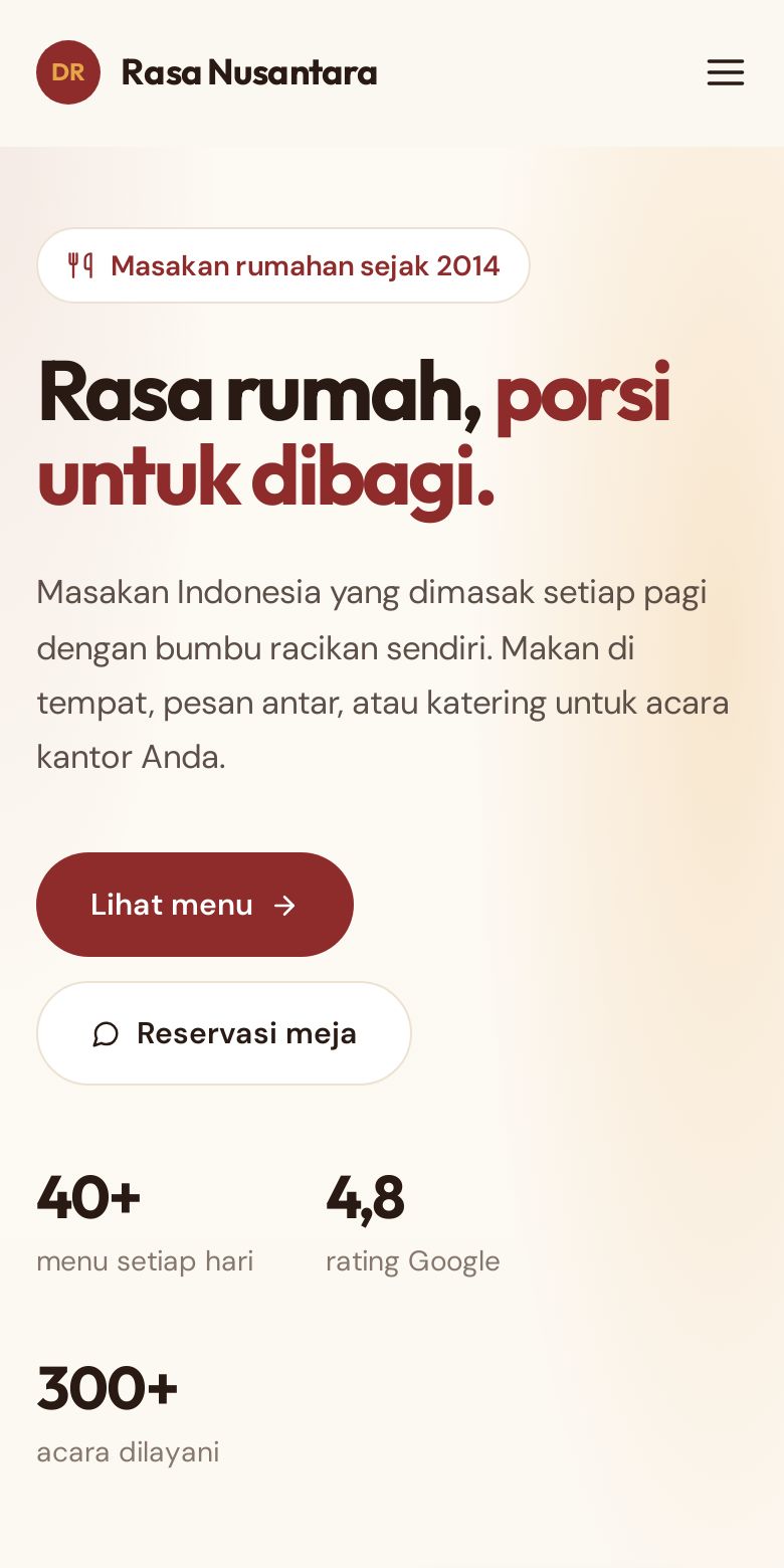 Tampilan HP demo Restoran & Katering