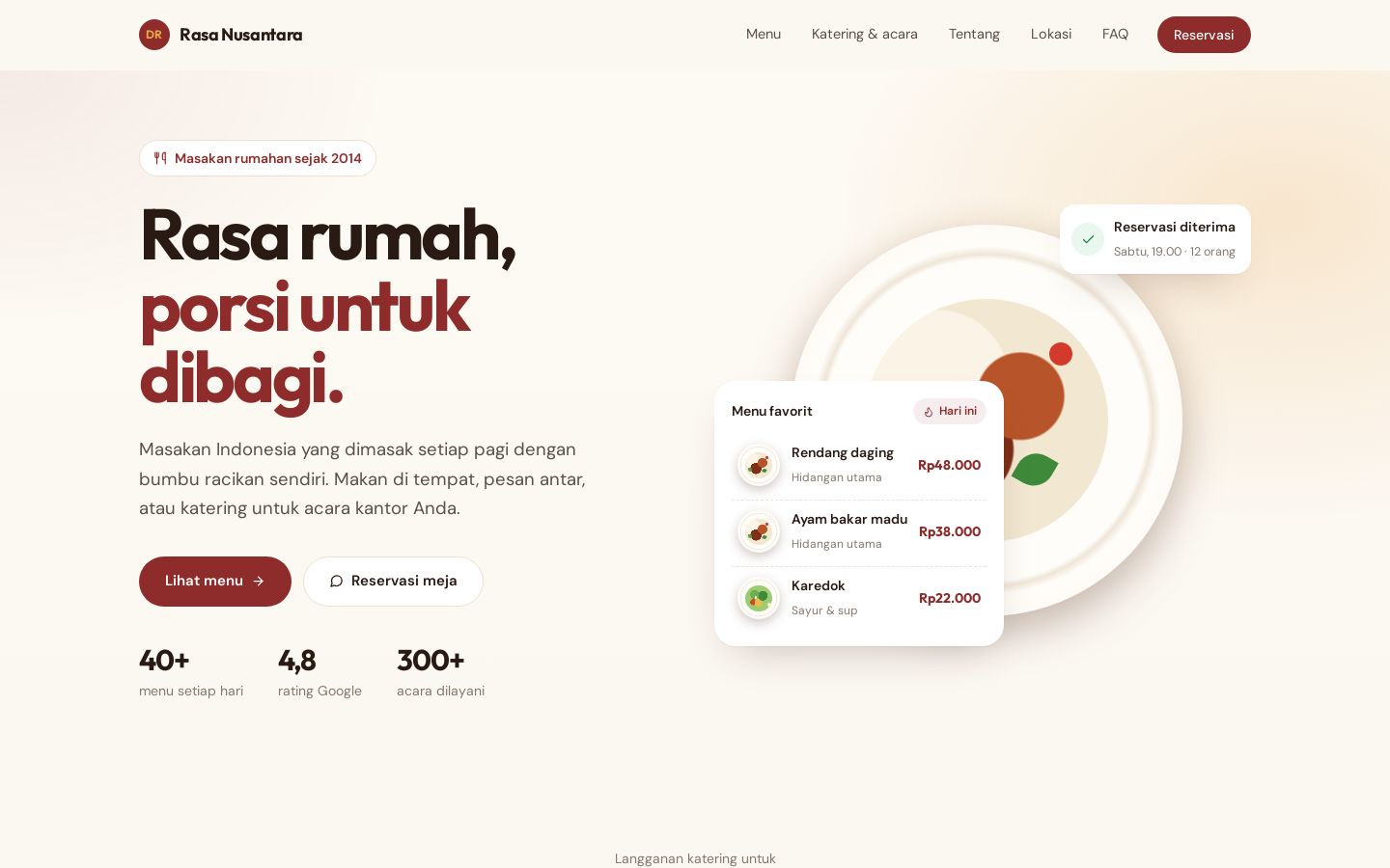 Tampilan demo website Restoran & Katering