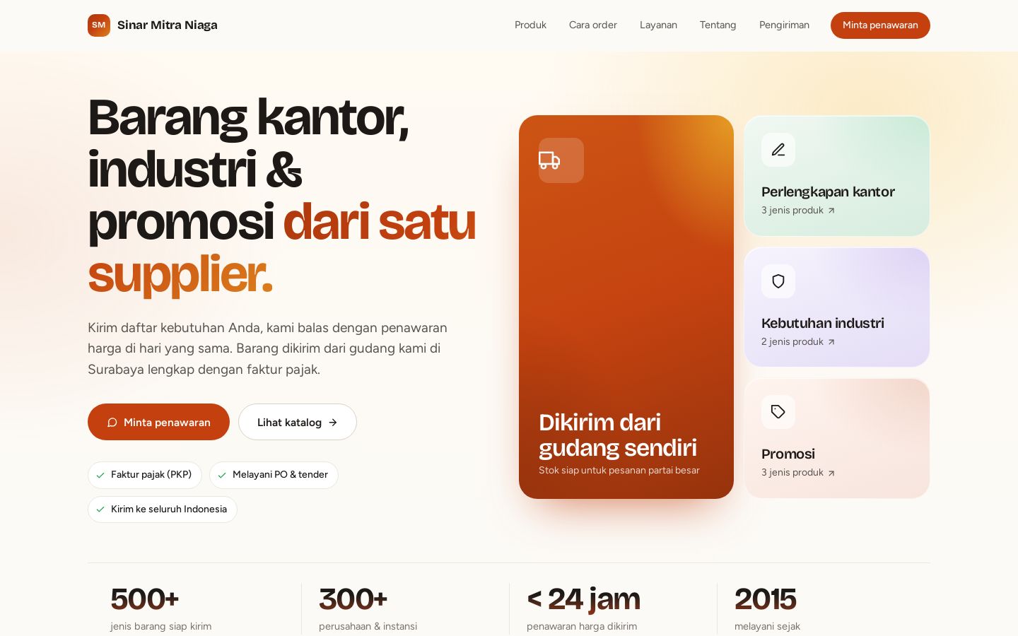 Tampilan demo website Supplier & Distributor